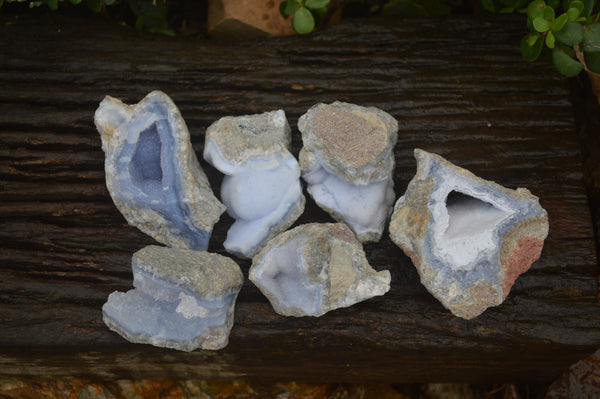 Natural Blue Lace Agate Geode Specimens x 6 From Malawi