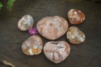 Polished Flower Agate Gemstone Hearts x 6 From Madagascar