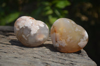 Polished Flower Agate Gemstone Hearts x 6 From Madagascar