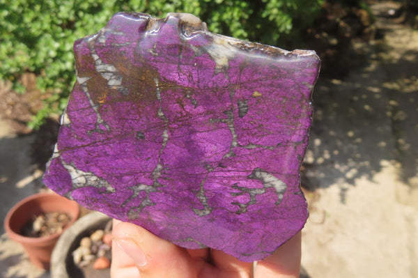 Polished On One Side Metallic Purpurite Specimens x 3 From Erongo, Namibia