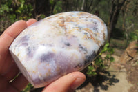 Polished Dendritic Opal Standing Free Forms x 3 From Moralambo, Madagascar