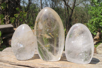 Polished Clear Quartz Standing Free Forms x 3 From Madagascar