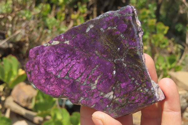 Polished On One Side Metallic Purpurite Specimens x 4 From Namibia