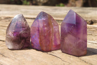 Polished Smokey Amethyst Window Quartz Crystals x 24 From Ankazobe, Madagascar