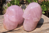 Polished Rose Quartz Skull Carvings x 2 From Madagascar