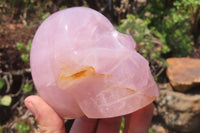 Polished Rose Quartz Skull Carvings x 2 From Madagascar