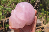 Polished Rose Quartz Skull Carvings x 2 From Madagascar