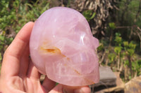 Polished Rose Quartz Skull Carvings x 2 From Madagascar