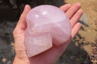 Polished Rose Quartz Skull Carvings x 2 From Madagascar