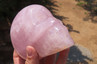 Polished Rose Quartz Skull Carvings x 2 From Madagascar