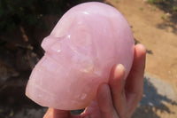 Polished Rose Quartz Skull Carvings x 2 From Madagascar