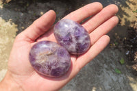 Polished Chevron Amethyst Palm Stones x 35 From Madagascar