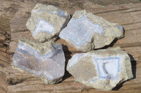 Natural Blue Lace Agate Geode Specimens x 4 From Nsanje, Malawi