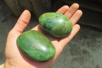 Polished Green Verdite Palm Stones x 6 From Zimbabwe