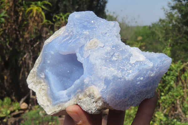 Natural Blue Lace Agate Geode Specimens x 3 From Nsanje, Malawi