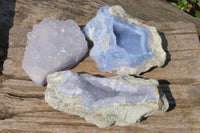 Natural Blue Lace Agate Geode Specimens x 3 From Nsanje, Malawi