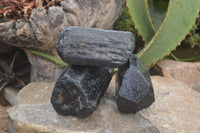 Natural Black Tourmaline Crystal Specimens x 3 From Zimbabwe