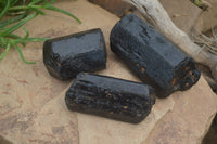 Natural Black Tourmaline Crystal Specimens x 3 From Zimbabwe