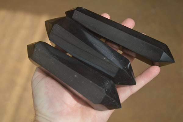 Polished Double Terminated Black Basalt Points x 6 From Madagascar