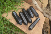 Polished Double Terminated Black Basalt Points x 6 From Madagascar