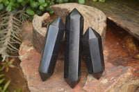 Polished Double Terminated Black Basalt Points x 6 From Madagascar