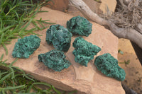 Natural Silky Malachite Specimens x 6 From Kasompe, Congo