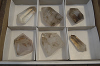 Polished Smokey Window Quartz Crystals x 6 From Madagascar