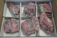 Natural Rhodonite Cobbed Specimens x 6 From Zimbabwe