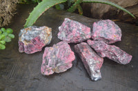 Natural Rhodonite Cobbed Specimens x 6 From Zimbabwe