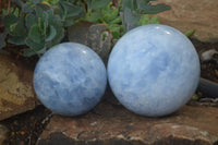 Polished Blue Calcite Spheres x 2 From Madagascar