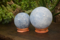 Polished Blue Calcite Spheres x 2 From Madagascar