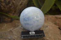 Polished Blue Calcite Spheres x 2 From Madagascar