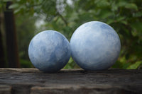 Polished Blue Calcite Spheres x 2 From Madagascar