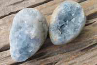 Polished Celestite Egg Geodes x 6 From Madagascar