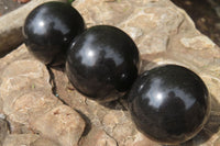 Polished Black Basalt Spheres x 12 From Madagascar