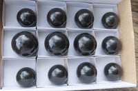 Polished Black Basalt Spheres x 12 From Madagascar