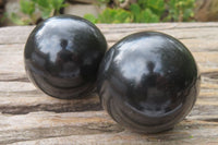 Polished Black Basalt Spheres x 12 From Madagascar