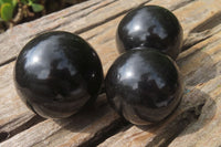 Polished Black Basalt Spheres x 12 From Madagascar