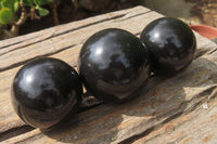 Polished Black Basalt Spheres x 12 From Madagascar