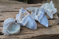 Natural Etched Blue Chalcedony Specimens x 4 From Nsanje, Malawi