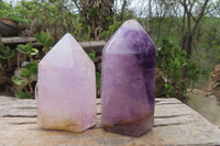 Polished Amethyst Window Quartz Crystals x 2 From Madagascar