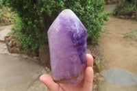 Polished Amethyst Window Quartz Crystals x 2 From Madagascar