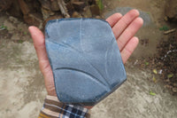 Polished Blue Spinel Spotted Quartz Leaf Sculptures x 2 From Madagascar