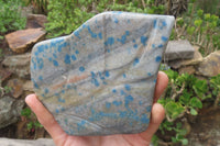 Polished Blue Spinel Spotted Quartz Leaf Sculptures x 2 From Madagascar