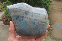 Polished Blue Spinel Spotted Quartz Leaf Sculptures x 2 From Madagascar