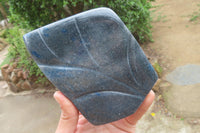 Polished Blue Spinel Spotted Quartz Leaf Sculptures x 2 From Madagascar