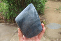 Polished Blue Spinel Spotted Quartz Leaf Sculptures x 2 From Madagascar