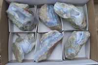 Natural Blue Lace Agate Geode Specimens x 6 From Malawi