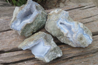 Natural Blue Lace Agate Geode Specimens x 6 From Malawi