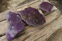 Polished On One Side Metallic Purpurite Specimens x 3 From Namibia